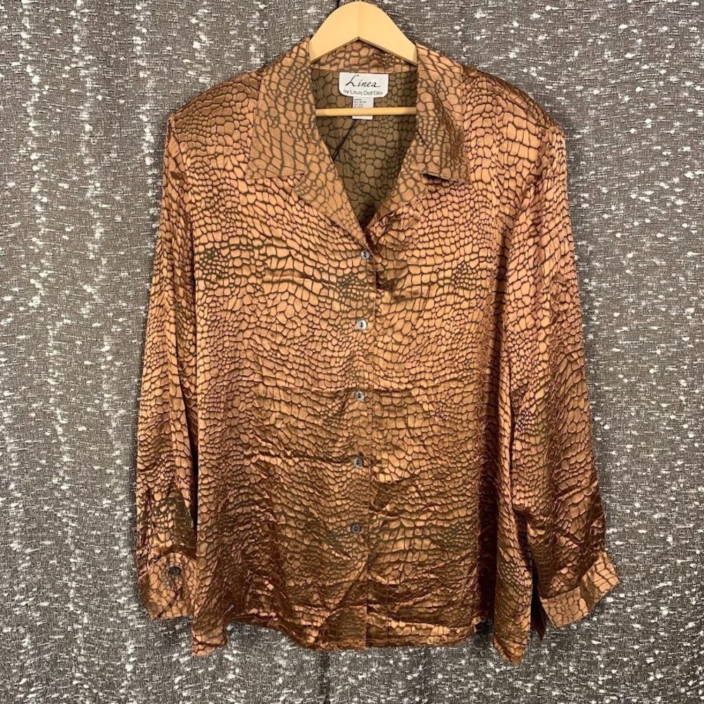 Linea by Louis Dell'Olio Button Shirt Reptile Pattern Long Sleeve NWT Women's 2X